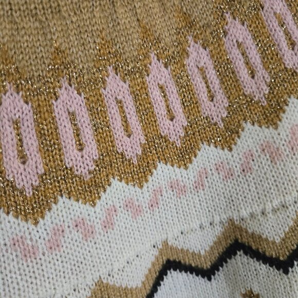 Crown & Ivy Cream Gold Fair Isle Pullover Crewneck Sweater Size XL - Picture 5 of 8